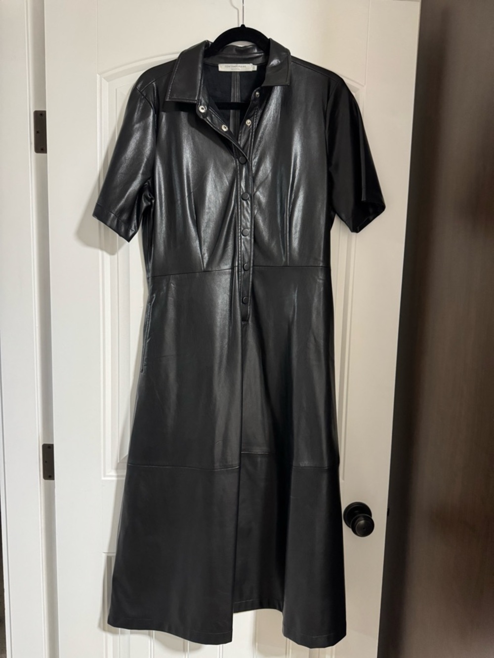 Simons Black Faux Leather Midi Dress